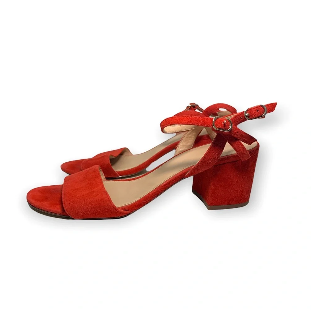 J. Crew Red Suede Block Heel Sandals - Picture 3 of 6
